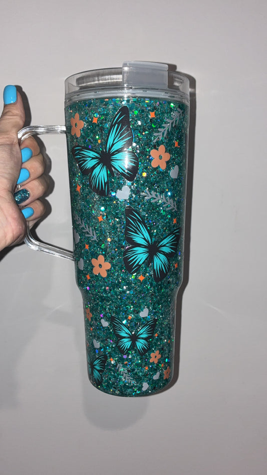 Teal Butterflies 40oz Acrylic Snowglobe